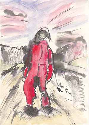 Zeichnung/Mischtechnikh auf Papier - Human with Landscape II