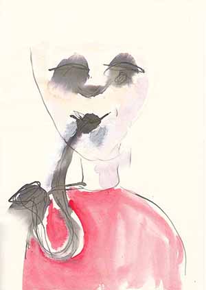 Zeichnung/Mischtechnikh auf Papier -Trompetchen