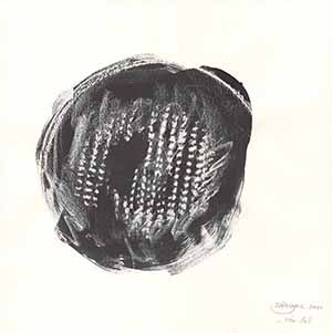 Monotypie auf Papier, dem Hund sein Ball