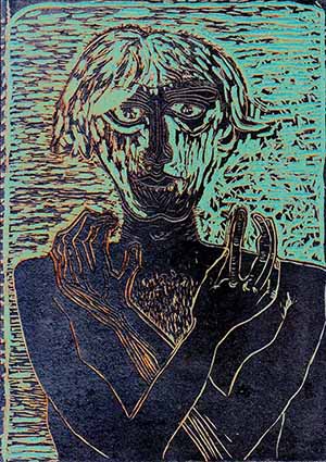  Selfportrait, Linolschnitt coloured 