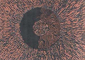 Sonne, Linolschnittplatte eingefärbt